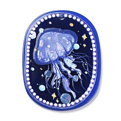 Acrylic Pendants, Oval with Ocean Theme Pattern, Midnight Blue, 39.5x30.5x2mm, Hole: 2mm(MACR-C019-01B)