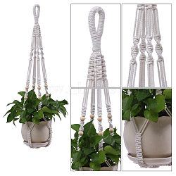 Cotton Macrame Plant Hangers, Boho Style Hanging Planter Baskets, Wall Decorative Flower Pot Holder, Snow, 880mm(MAKN-PW0001-040E)