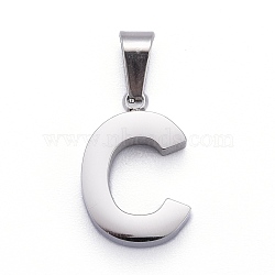 304 Stainless Steel Letter Pendants, Manual Polishing, Alphabet, Stainless Steel Color, Letter.C, 18x12.3x3.5mm, Hole: 6.5x3.5mm(STAS-H127-C-P)