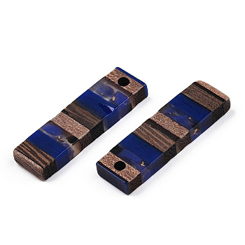 Translucent Resin & Walnut Wood Pendants, with Gold Foil, Rectangle Charm, Dark Blue, 29.5x8.5x3.5mm, Hole: 2mm