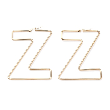 304 Stainless Steel Hoop Earrings, Golden, Letter.Z, 75.5x53x2mm, 12 Gauge, Pin: 0.6x1.2mm