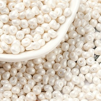 6/0 Glass Seed Beads, Opaque Colours Luster, Teardrop, White, 4~5x4~4.5x3~4mm, Hole: 0.8~0.9mm, about 5625pcs/pound