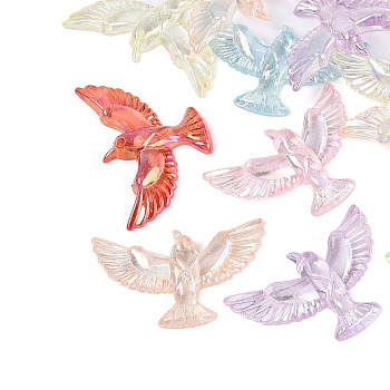 Transparent Acrylic Eagle Pendants, AB Color Plated, Mixed Color, 23.5x35.5x4.5mm, Hole: 1.5mm, about 581pcs/500g