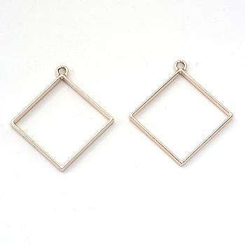 Rack Plating Alloy Rhombus Open Back Bezel Pendants, For DIY UV Resin, Epoxy Resin, Pressed Flower Jewelry, Cadmium Free & Nickel Free & Lead Free, Golden, 48x44x3.5mm, Hole: 4mm