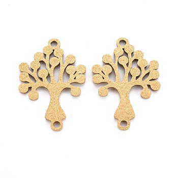 201 Stainless Steel Link Connectors, Textured, Laser Cut, Tree of Life, Golden, 23x16x1mm, Hole: 1.6mm