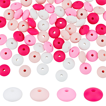 80Pcs 2 Bags Rondelle Food Grade Eco-Friendly Silicone Focal Beads, Chewing Beads For Teethers, DIY Nursing Necklaces Making, Hot Pink, 11.5x7mm, Hole: 2.5mm