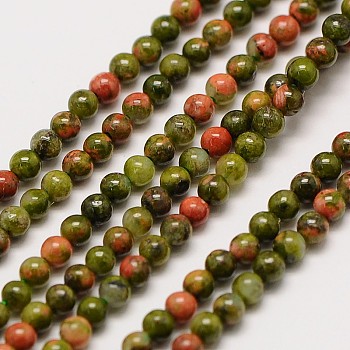 Natural Gemstone Unakite Round Beads Strands, 2mm, Hole: 0.8mm, about 184pcs/strand, 16 inch