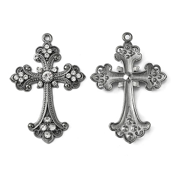 Alloy Rhinestone Cross Big Pendants, Lead Free & Cadmium Free & Nickel Free, Gunmetal, 75x50x7mm, Hole: 3.5mm