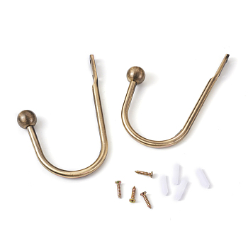 Zinc Alloy U Shape Hook Hangers Curtain, with Plastic Nut and Alloy Screws, for Bag Clothes Curtain Hanging Holder, Antique Bronze, 155x110x8~11mm, Hole: 5mm