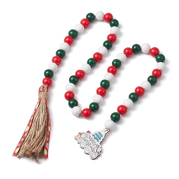 Wooden Beads Hanging Ornaments, Christmas Tree Charms and Jute Cord Tassel for Christmas Party Decoration, Colorful, 955mm