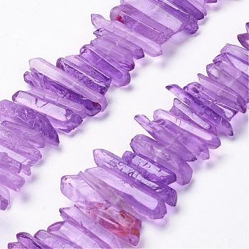 Natural Quartz Crystal Points Beads Strands, Dyed, Nuggets, Dark Orchid, 15~30x4~8x4~7mm, Hole: 1mm, 8 inch
