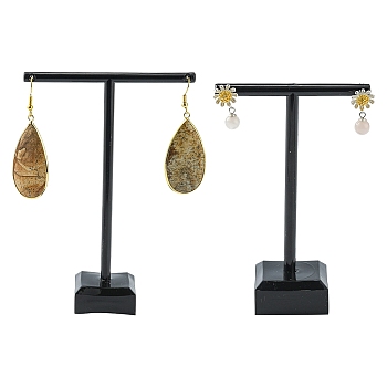 T Bar Organic Glass Earring Display Stand, T Bar with Two Holes, Black, 6x9cm, 8x11cm, 2pcs/set