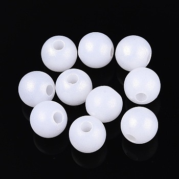 Rubberized Style Rainbow Opaque Acrylic Beads, Iridescent, Round, WhiteSmoke, 6mm, Hole: 1.8mm, about 5000pcs/500g