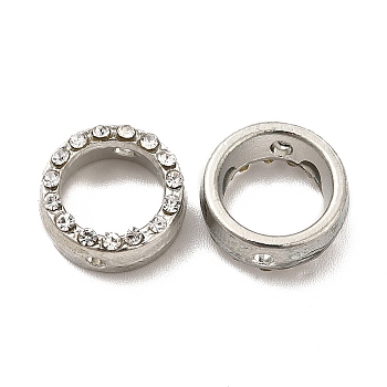 Alloy Rhinestone Bead Frame, Ring, Platinum, 12.5x5mm, Hole: 1.6mm