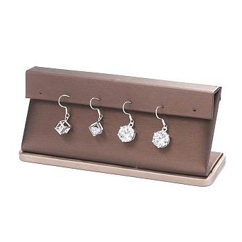 Wooden Covered with PU Leather Earring Stands, with Sponge and Paper Card, Rectangle, Coconut Brown, 4.7x15.7x6.4cm