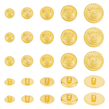 60Pcs 5 Style Vintage Plastic Shank Button, for Clothing Round Coat Jacket Buttons, Golden, 12.5~25x8.5~13mm, Hole: 3mm, 12pcs/style