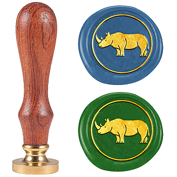 Wax Seal Stamp Set, Sealing Wax Stamp Solid Brass Head,  Wood Handle Retro Brass Stamp Kit Removable, for Envelopes Invitations, Gift Card, Rhinoceros, 83x22mm, Stamps: 25x14.5mm