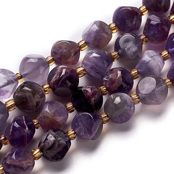 Natural Amethyst Beads Strands, with Seed Beads, Six Sided Celestial Dice, 8~8.5x8~8.5x8~8.5mm, Hole: 0.5mm, about 19pcs/Strands, 8.17''(20.75cm)