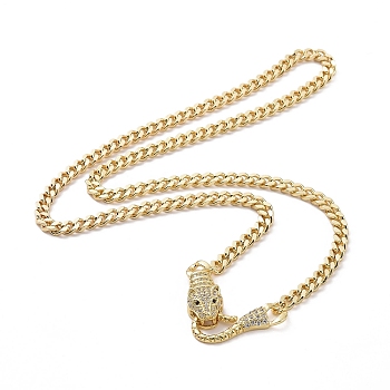Cubic Zirconia Leopard Pendant Necklace with Brass Curb Chains for Women, Real 18K Gold Plated, 20 inch(50.9cm)