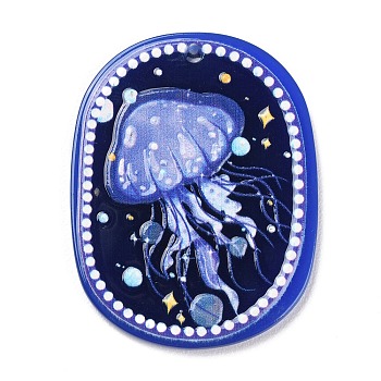 Acrylic Pendants, Oval with Ocean Theme Pattern, Midnight Blue, 39.5x30.5x2mm, Hole: 2mm