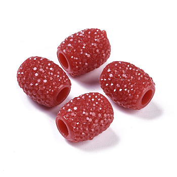Opaque Resin European Jelly Colored Beads, Large Hole Barrel Beads, Bucket Shaped, Dark Red, 15x12.5mm, Hole: 5mm