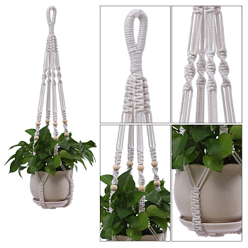 Cotton Macrame Plant Hangers, Boho Style Hanging Planter Baskets, Wall Decorative Flower Pot Holder, Snow, 880mm