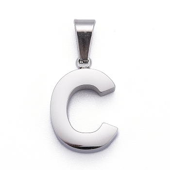 304 Stainless Steel Letter Pendants, Manual Polishing, Alphabet, Stainless Steel Color, Letter.C, 18x12.3x3.5mm, Hole: 6.5x3.5mm