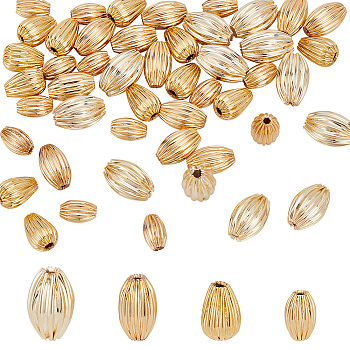 48Pcs 4 Style Brass Beads, Long-Lasting Plated, Corrugated Oval & Vase, Real 18K Gold Plated, 7~9x4~6mm, hole: 1mm, 12pcs/style