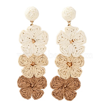 Flower Brass Raffia Dangle Stud Earrings(FS-WGB7A43-01)-1