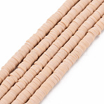 Handmade Polymer Clay Bead Strands, Heishi Beads, Disc/Flat Round, Bisque, 4x0.5~1mm, Hole: 1.5mm, about 320~447pcs/strand, 15.74~16.92 inch(X-CLAY-T002-4mm-66)