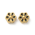 Ion Plating(IP) 304 Stainless Steel Beads, with Enamel, Real 18K Gold Plated, Flower, Black, 9x9x5mm, Hole: 1.2mm(STAS-R008-01G-03)