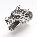 316 Surgical Stainless Steel Cord Ends, End Caps, For Leather Cord Bracelets Making, Dragon Head, Antique Silver, 23x10x12mm, Hole: 5.5mm(STAS-F133-45AS)