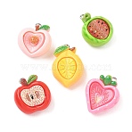 Opaque Resin Imitation Fruit Pendants, Mixed Shapes Charms, with Platinum Tone Iron Loop, Mixed Color, 21~26.5x17.5~20x9.5~10mm, Hole: 2mm(RE-CBADD3D-01)