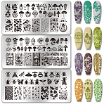 Stainless Steel DIY Nail Art Templates, Template Tool, Rectangle, Mushroom, 12x6cm, 3pcs/set(MRMJ-WH0092-125)
