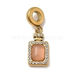 304 Stainless Steel & Cat Eye European Dangle Charms, Perfume Bottle Large Hole Pendants with Crystal Rhinestone, Ion Plating(IP), Golden, PeachPuff, 29mm, Hole: 4.5mm(STAS-D153-27A-G)