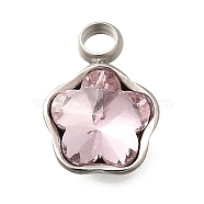 304 Stainless Steel Pendants, with Rhinestone, Stainless Steel Color, Star, Light Peach, 10x7.5x4mm, Hole: 1.8mm(STAS-Q346-02P-01)