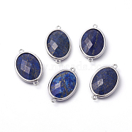 Platinum Tone Brass Lapis Lazuli Links connectors, Faceted, Oval, 26.5x15x6mm, Hole: 1~2mm(G-F339-B09)