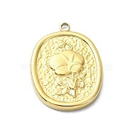 Ion Plating(IP) 304 Stainless Steel Pendants, Oval with Flower Charm, Real 18K Gold Plated, 20.5x15x2mm, Hole: 1.5mm(STAS-B058-30A)