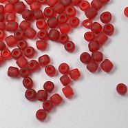 Glass Seed Beads, Frosted Colors, Round, Red, Size: about 2mm in diameter, hole:1mm, about 6666pcs/100g(X1-SEED-A008-2mm-M5)
