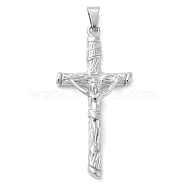 304 Stainless Steel Pendants, with 201 Stainless Steel Pendant Bails, Cross with Jesus, Platinum, 63x30x8mm, Hole: 9x5mm(STAS-D110-51P)