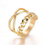 304 Stainless Steel Finger Rings, Infinity & Curb Chain Shape, Golden, Size 7, 17mm(RJEW-I064-11G-17mm)