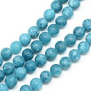 Natural White Jade Bead Strands, Dyed, Frosted, Round, Steel Blue, 8~9mm, Hole: 1mm, about 46~48pcs/strand, 14.9 inch(G-R297-8mm-48)