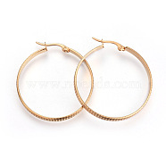 201 Stainless Steel Hoop Earrings, with 304 Stainless Steel Pin, Hypoallergenic Earrings, Textured, Ring, Golden, 35x32x3.5mm, Pin: 1mm(EJEW-A054-52G)