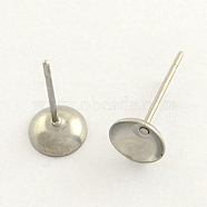 304 Stainless Steel Post Stud Earring Findings, Stainless Steel Color, 6mm, pin: 0.8mm(STAS-R063-50)