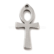 201 Stainless Steel Pendants, Ankh Cross Charms, Stainless Steel Color, 14x7x1mm, Hole: 0.8mm(STAS-E176-20P)