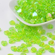 Eco-Friendly Transparent Acrylic Beads, Heart, Spring Green, AB Color, about 8mm in diameter, 3mm thick, hole: 1mm, about 280pcs/50g(X-PL539-835)