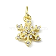 Brass Micro Pave Clear Cubic Zirconia Charms, with Jump Ring, Snowflake Charm, Real 18K Gold Plated, 13x9.5x2.5mm, Hole: 3mm(KK-H475-55G-02)