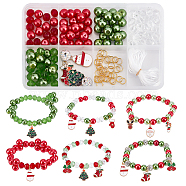 DIY Christmas Bracelet Making Kit, Including Christmas Tree & Bell & Glove & Reindeer & Santa Claus Alloy Enamel Pendants, Glass & Polymer Clay Rhinestone Beads , Mixed Color, 216Pcs/box(DIY-SC0019-51)