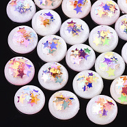 Resin Cabochons, with Paillette, Dome/Half Round, Creamy White, 12x4~4.5mm(X-CRES-Q208-02B)