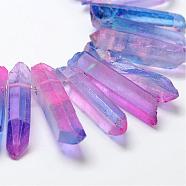 Electroplate Natural Quartz Crystal Beads Strands, Dyed, Faceted, Nuggets, Mauve, 23~47x8.5~9.5x8~10mm, Hole: 2mm, 15.7 inch(40cm)(G-F462-01C)